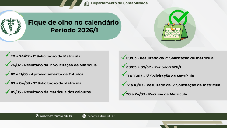 Fique de Olho!! Não perca as datas do Calendário Acadêmico 2026/1.